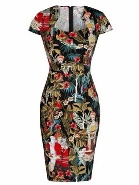 Grace Karin Black Tropical Figurine Print Sheath Dress